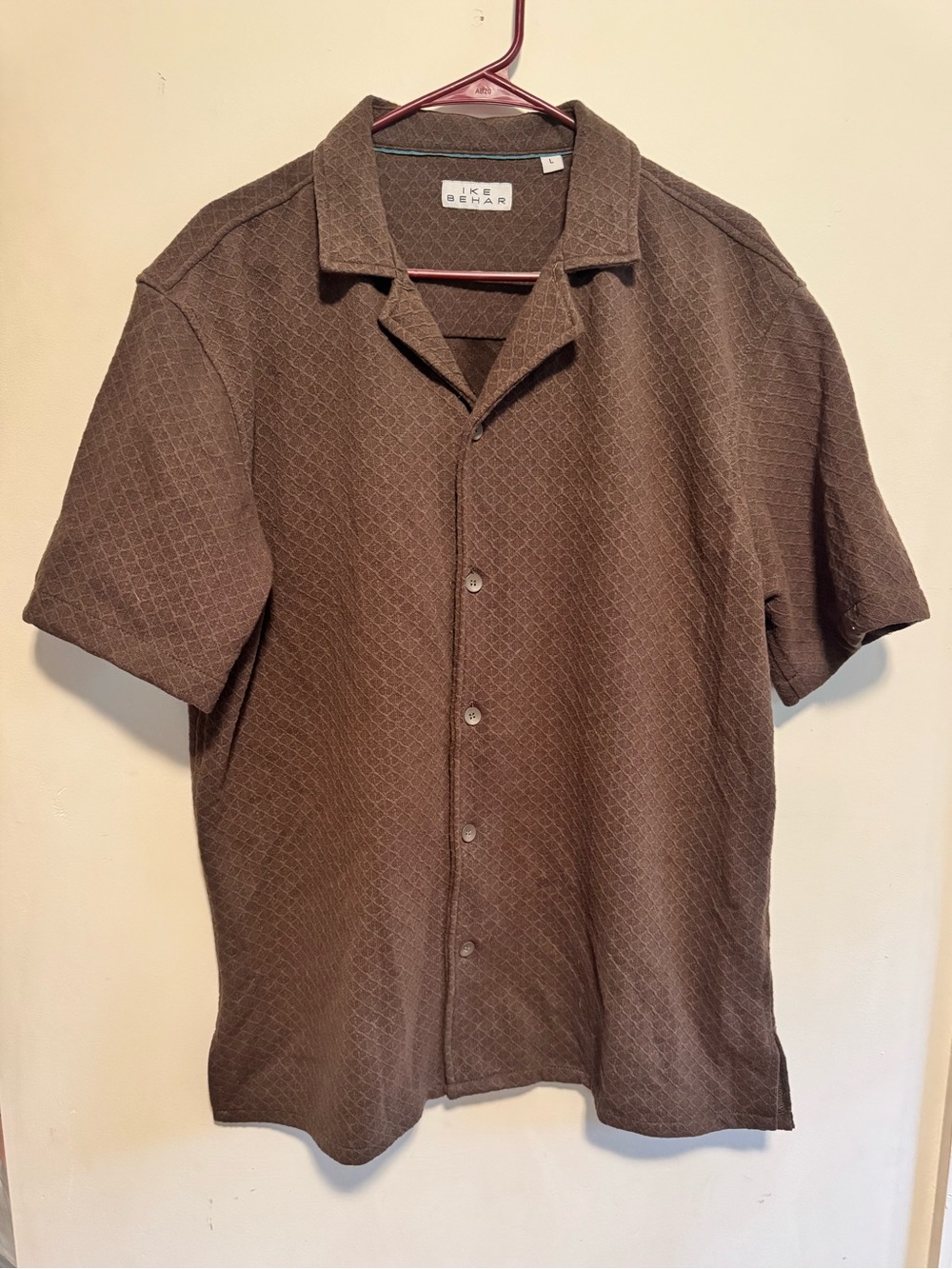 Ike Behar Brown Short-Sleeve Camp Collar Shirt